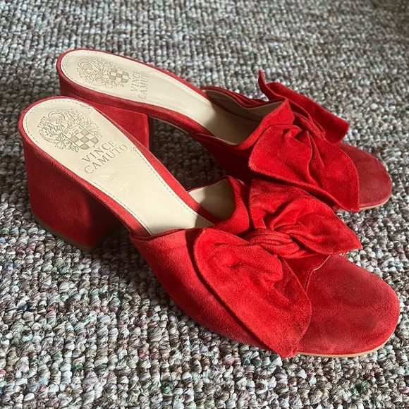 Vince Camuto Red Bow Heeled Slides Size 7.5 - Picture 4 of 7